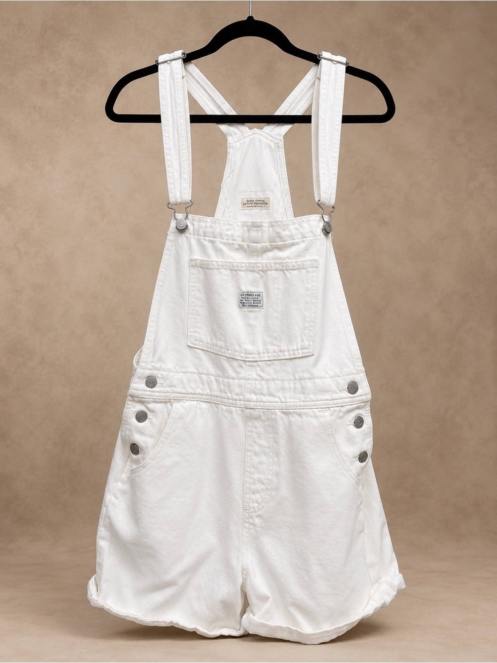 Levi’s Premium Women’s Denim Short Overalls Off White Size S Good Condition